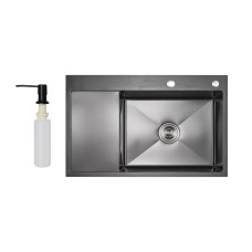Мойка для кухни интегрированная Handmade Max 500 H7849BL Brushed Black PVD, 3,0/1,0 мм, крыло слева, увеличенная чаша LDH7849ВLBRUBLM49465
