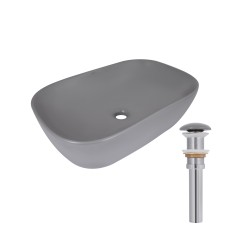 Раковина накладна Robin 600x390x150 мм, Stone grey, прямокутна, з донним клапаном QTROB188SG49786