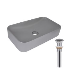 Раковина накладна Tern 610x350x135 мм, Stone grey, прямокутна, з донним клапаном QTTER188SG49789