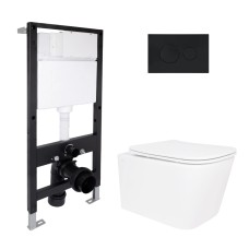 Готове рішення для ванної кімнати: підвісний унітаз Crow Ultra Quiet 485x340x290 + комплект інсталяції Standard (кругла клавіша Black) Готове рішення для ванної кімнати: підвісний унітаз Crow Ultra Quiet 485x340x290 + комплект інсталяції Standard (кругла клавіша Black)