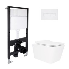 Готове рішення для ванної кімнати: підвісний унітаз Crow Rimless 520x360x290 + комплект інсталяції Standard (лінійна клавіша White)