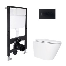 Готовое решение для ванной комнаты: подвесной унитаз Swan Ultra Quiet 485x360x320 + комплект инсталляции Standard (линейная кнопка Black) Готовое решение для ванной комнаты: подвесной унитаз Swan Ultra Quiet 485x360x320 + комплект инсталляции Standard (линейная кнопка Black)