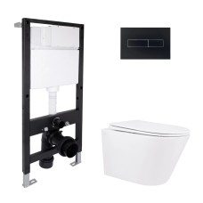 Готове рішення для ванної кімнати: підвісний унітаз Swan Rimless 520x360x320 + комплект інсталяції Standard (лінійна клавіша Black) Готове рішення для ванної кімнати: підвісний унітаз Swan Rimless 520x360x320 + комплект інсталяції Standard (лінійна клавіша Black)