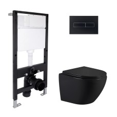 Готове рішення для ванної кімнати: підвісний унітаз Jay Ultra Quiet 485x360x320 + комплект інсталяції Standard (лінійна клавіша Black)