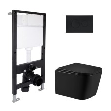 Готове рішення для ванної кімнати: підвісний унітаз Crow Ultra Quiet 485x340x290 + комплект інсталяції Standard (кругла клавіша Black) Готове рішення для ванної кімнати: підвісний унітаз Crow Ultra Quiet 485x340x290 + комплект інсталяції Standard (кругла клавіша Black)