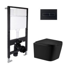 Готове рішення для ванної кімнати: підвісний унітаз Crow Ultra Quiet 485x340x290 + комплект інсталяції Standard (лінійна клавіша Black)