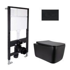 Готовое решение для ванной комнаты: подвесной унитаз Gemini Ultra Quiet 520x360x350 + комплект инсталляции Standard (круглая кнопка Black)