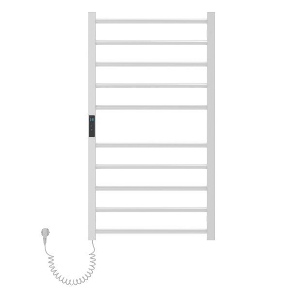 CAMPO електрична рушникосушарка L, 120W, 500*900мм, сталь 304, 10 перемичок (5-5) коло, стійки квадрат, таймер, термостат 70°С, cepillado cromo