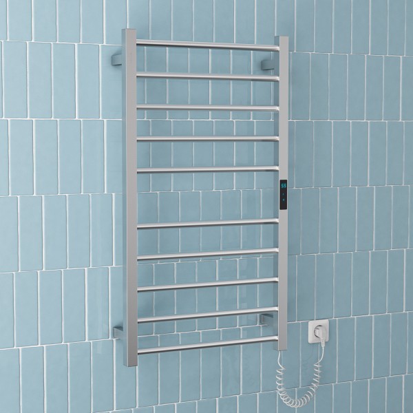 CAMPO електрична рушникосушарка L, 120W, 500*900мм, сталь 304, 10 перемичок (5-5) коло, стійки квадрат, таймер, термостат 70°С, cepillado cromo