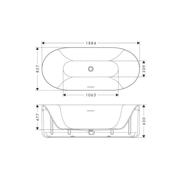 Ванна Axor Suite 1900x850 мм в комплекте с сифоном Polished Black Chrome 42005330