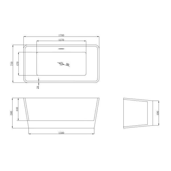 Ванна акрилова окремостояча Mia WB 170*75*58 ( В0058047 ) Insana