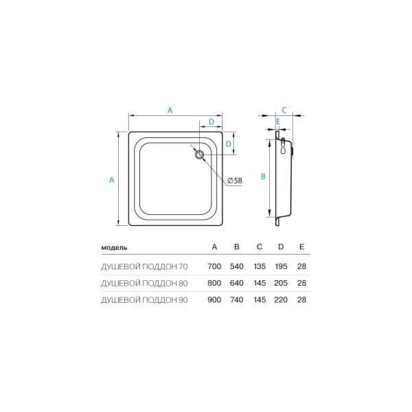 Душовий піддон KollerPool 70х70 (квадратний) Koller Pool