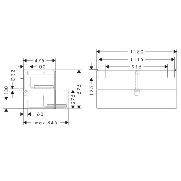 Тумба под умывальник Xevolos E 1180/475 с 2-мя ящиками, Slate Matt Grey/Front Dark Oak (54186730)