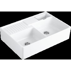 DOUBLE-BOWL SINK Кухонна мийка вбудована 90 см з двома чашами без отвора для змішувача (632391R1, White alpine glossy CeramicPlus