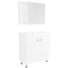 ATLANT комплект мебели 80см белый: тумба напольная, 2 дверцы + зеркальный шкаф 80*60см + умывальник мебельный
