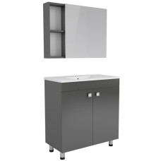 ATLANT комплект меблів 80см сірий: тумба підлогова, 2 дверцят + дзеркальна шафа 80*60см + умивальник меблевий	