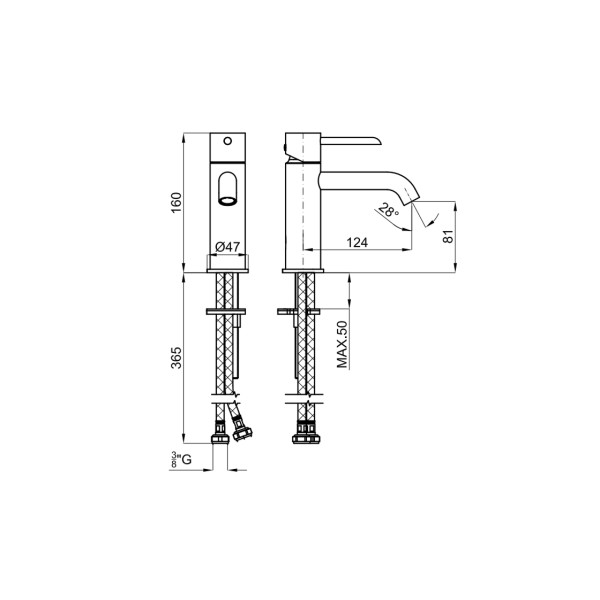 ROUND, Змішувач для умивальника, керамічний картридж d35 мм, підключення 3/8", brushed gold (100306653)