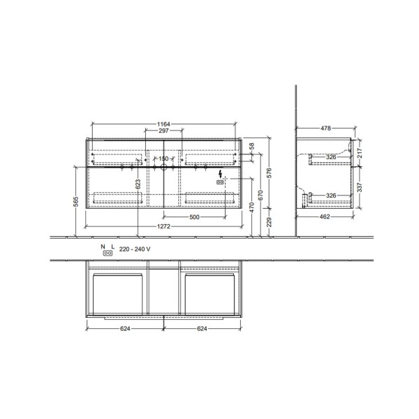 SUBWAY 3.0 Тумба під умивальник 1272x576x478 мм, Volcano Black (C602L1VL)