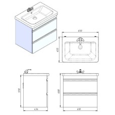 754065W FRAME Белая тумба 65см с раковиной на ножках (1 сорт) Frame