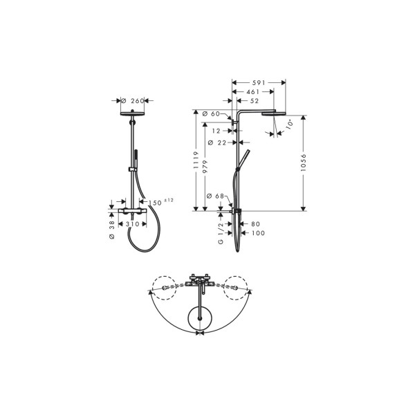 Душова система Pulsify S Puro Showerpipe 260 1jet з Ecostat Fine, Chrome (24222000)