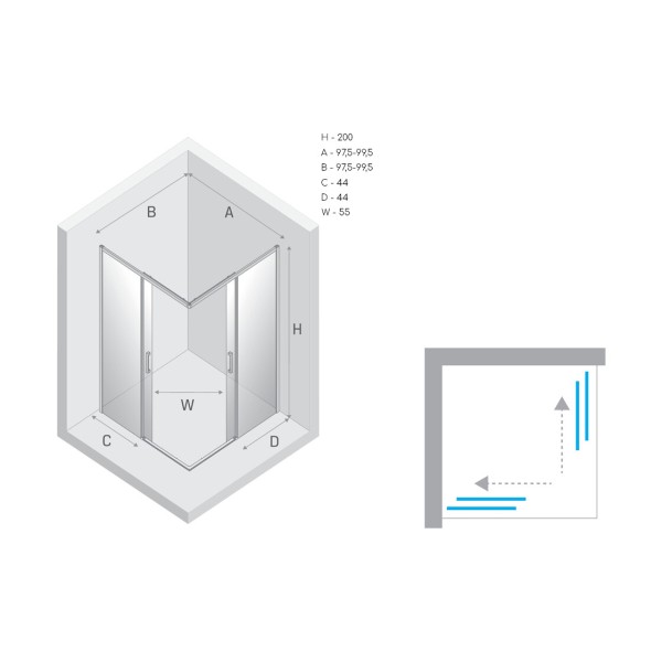 Душова кабіна квадратна Prime Light Gold 100x100x200 скло clear ACTIVE SHIELD 6мм