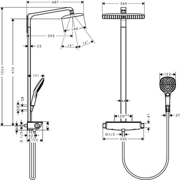 Душевая система Raindance E Showerpipe 360 с термостатом, White/Chrome (27112400)