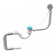 Сифон для ванни, PP, трубний, перелив до 500 мм, пробка на ланцюжку, гофра Ø40/50 мм	