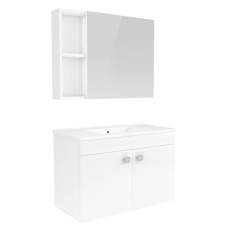 ATLANT комплект меблів 80см білий: тумба підвісна, 2 дверцят + дзеркальна шафа 80*60см + умивальник меблевий
