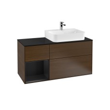 FINION Тумба под умывальник 120x60,3x50,1 Walnut Veneer/Black Matt Lacquer (F142PDGN)