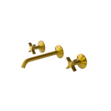 LIGNAGE CROSS, Смеситель для умывальника на 3 отверстия, настенный, brushed gold (100379592) LIGNAGE CROSS