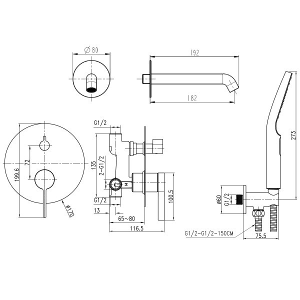 Змішувач для ванни вбудований TOPAZ MODERNO TMD 33222-H78A TOPAZ