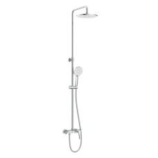 BILA DESNE система душевая (смеситель для ванны, кнопки верхний душ 255 мм ABS круг, ручной душ 120 мм 3 режима, шланг 170 см) белые крышки, хром