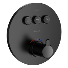 SMART CLICK змішувач для ванни, термостат, прихований монтаж, 3 режими, кнопки з регулюванням потоку, кругла накладка, латунь, чорний	
