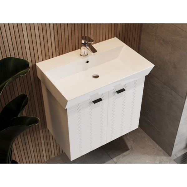 484060W Flow Тумба 60 з умивальником та ручками, білий матовий (1 сорт)