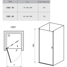 Душові двері CSD1- 90 Сатин TRANSPARENT