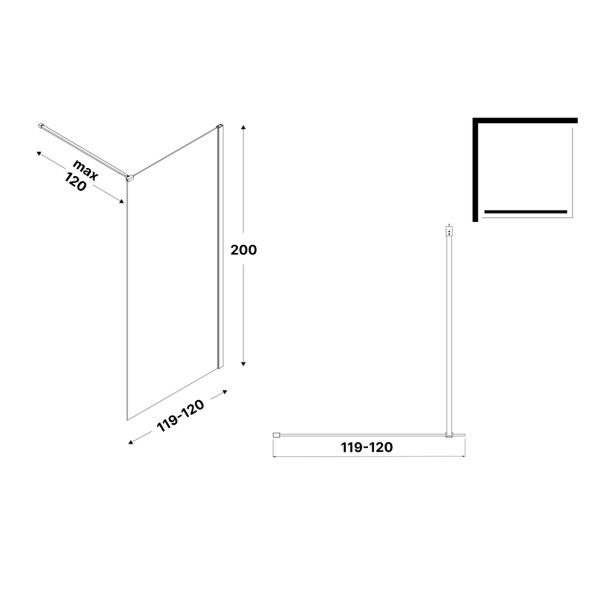 Душова кабіна walk in VELIO BLACK 120x200 скло clear ACTIVE SHIELD 8мм