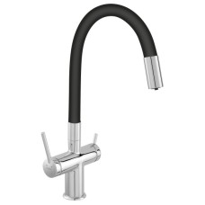 Смеситель Filtrata, кухня, для фильтрованной воды с двухсторонним регулятором, с гибким изливом, хром/черный, FERRO