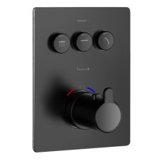 SMART CLICK змішувач для ванни, термостат, прихований монтаж, 3 режими, кнопки з регулюванням потоку, прямокутна накладка, латунь, чорний