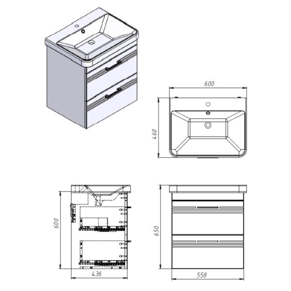 454060W Urbanis Тумба 60 см с раковиной и черными ручками, белая (1 сорт)