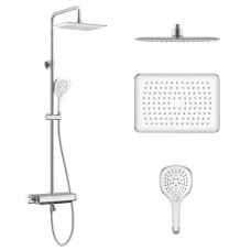 CENTRUM LX система душова (термостат для ванни, полка, верхній душ 298*208 мм ABS, ручний душ 127 мм 3 режими, шланг 170 см) білі кришки, хром