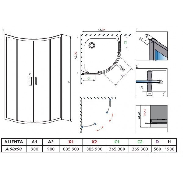 Душова кабіна напівкругла Alienta A 90x90 10229090-01-01 RADAWAY Radaway