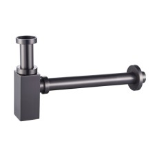 Сифон для умивальника з квадратною колбою, латунь, 1 1/4", патрубок Ø32 мм, pistola gris