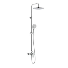 BILA DESNE система душова (змішувач для душа, верхній душ 255 мм ABS коло, ручний душ 130 мм 3 режими, шланг 170 см), білі кришки, хром