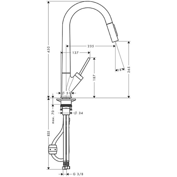 Змішувач Axor Starck 110/150 для кухні, Stainless Steel Finish 10821800