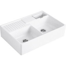 DOUBLE-BOWL SINK Кухонна мийка з двома чашами 895x220x630 та POP-UP, без отвора для змішувача (632392R1) White alpine glossy