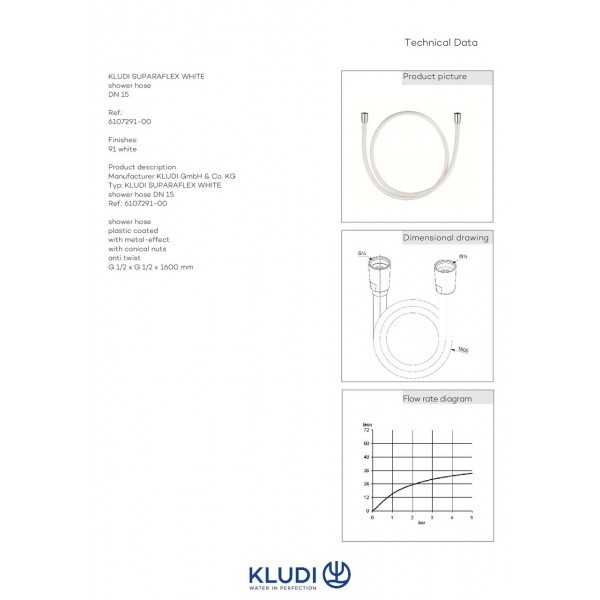 Душовий шланг 1600 мм Suparaflex (6107291-00) білий, Kludi Kludi