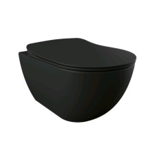 FREE Rim-Off Унитаз подвесной безободковый (черный матовый), крышка с сиденьем Duroplast, с механизмом soft-close, черная матовая