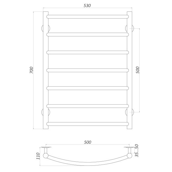 Рушникосушарка UNIO LD W 700-500-7 Драбинка Дуга вода UNIO