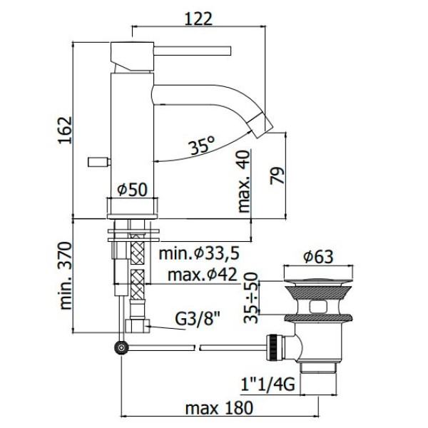 LIG075NO LIGHT Смеситель для раковины с донным клапаном, черный матовый (1 сорт)