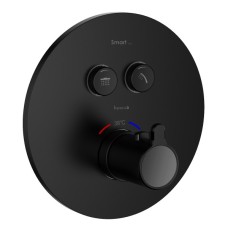 SMART CLICK змішувач для душу, термостат, прихований монтаж, 2 режими, кнопки з регулюванням потоку, кругла накладка, латунь, чорний